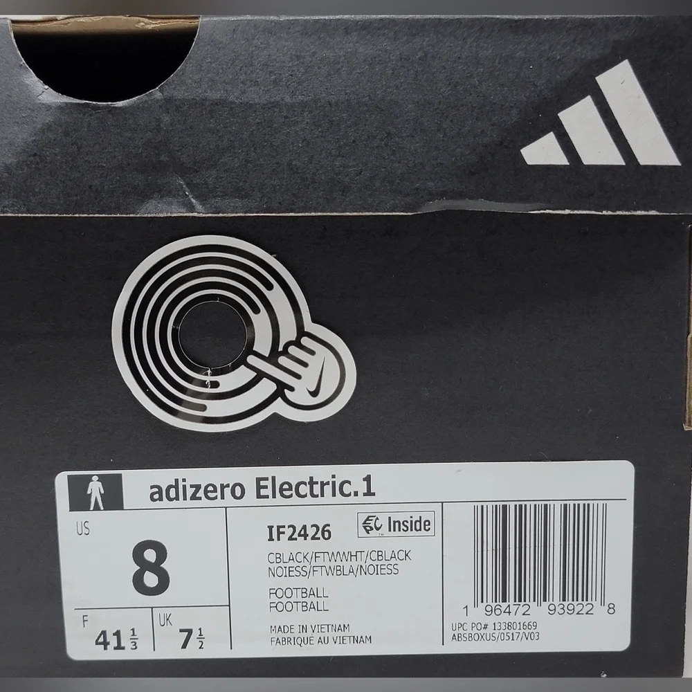 Adidas Adizero Electric.1 IF2426 Black White Football Cleats Men's Size 8 New